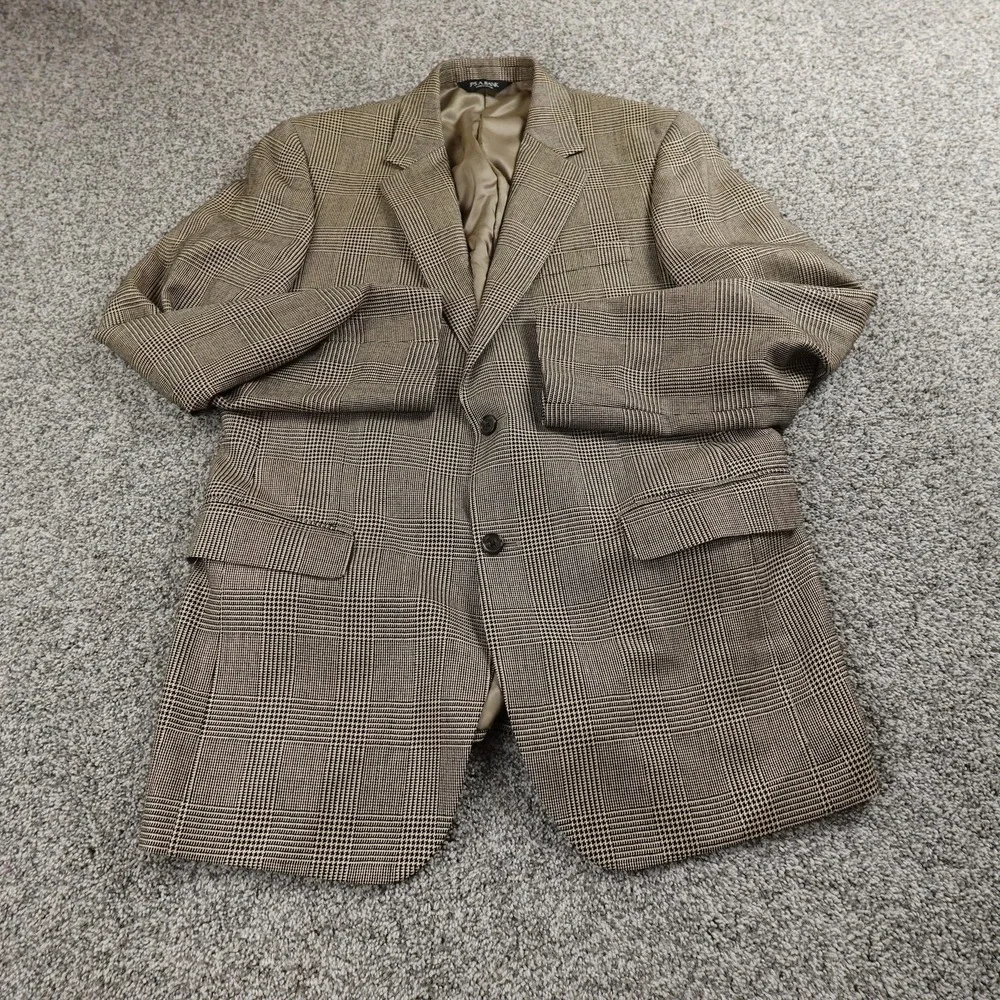 Jos‎ A Bank Blazer Mens 42L Brown Silk Camel Hair Houndstooth Sport Coat Jacket